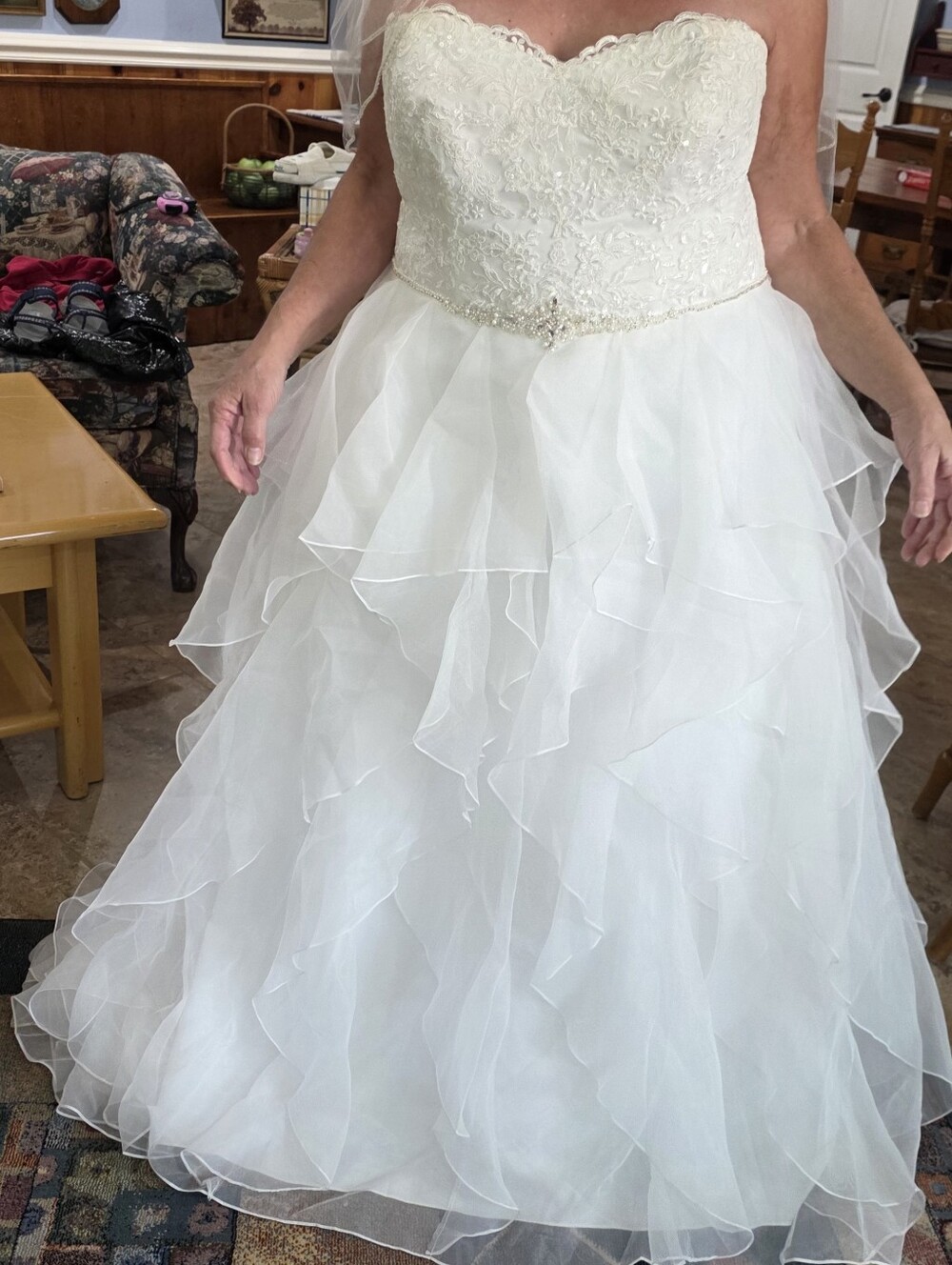 WEDDING Dress 22W White David’s Bridal Corset Beaded Lace Organza Sweetheart Nec